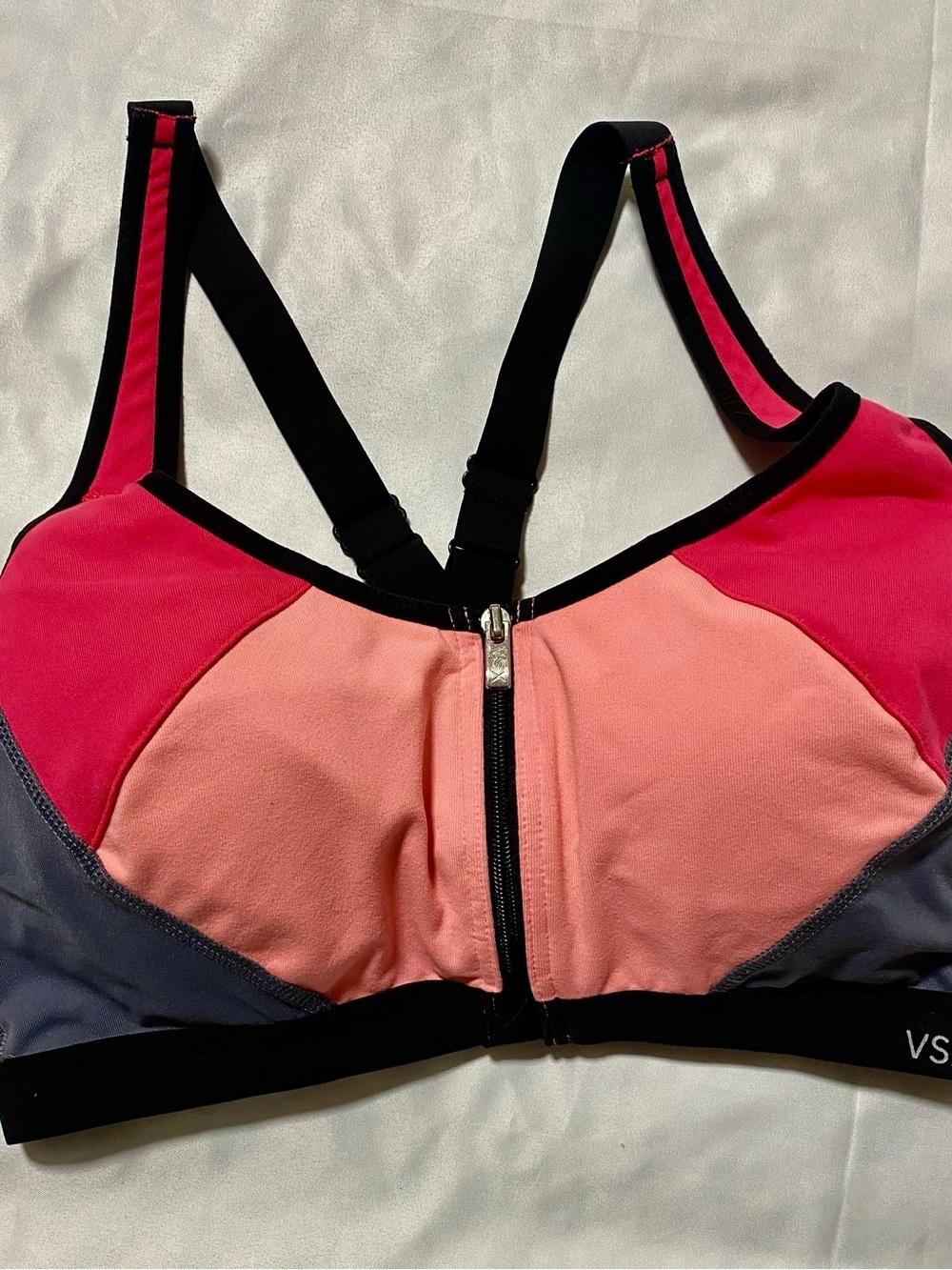 Victoria's Secret Pink and Black VS Sport Zip-Front Sports Bra
